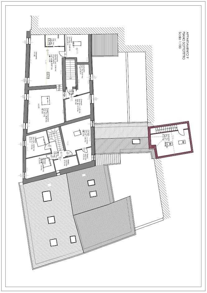 Piantina appartamento IX secondo piano sottotetto 3